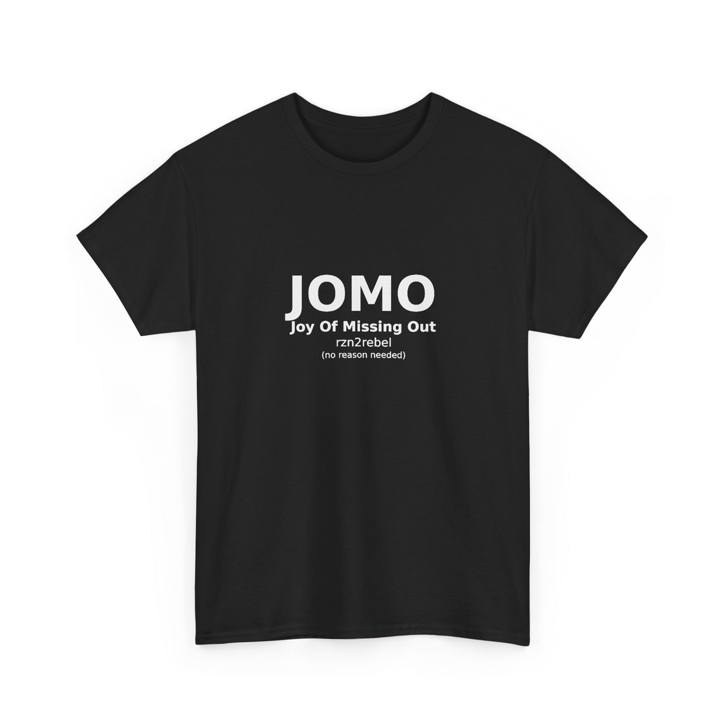 JOMO Minimalist White Tee — 'JOMO' Subtle Chest Print, Casual Everyday T-Shirt